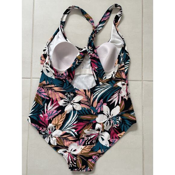 Kona Sol Swim One Piece Swimsuit Floral Criss Cross Back Swimwear - Picture 4 of 8